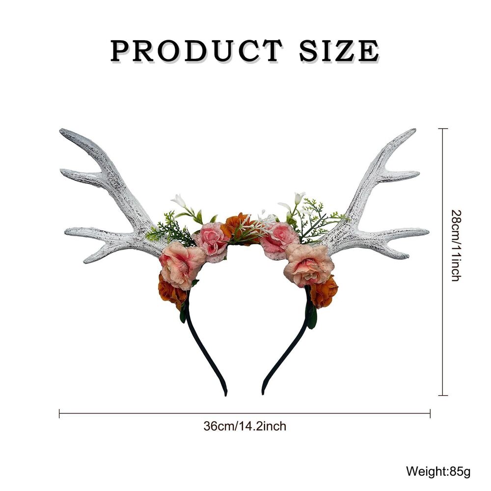 1479 Deer Antler Headband Reindeer Horns Rose Flower Crown Headpiece - Picture 5 of 5